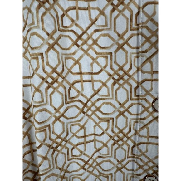 J. McLaughlin Gilchrist Belted Shirt Dress Size M Tan White Geometric Catalina - Picture 9 of 9